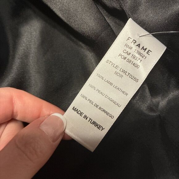 Frame Authentic Solid Black Shine Genuine Lamb Leather Biker Moto Jacket Small - Picture 7 of 8